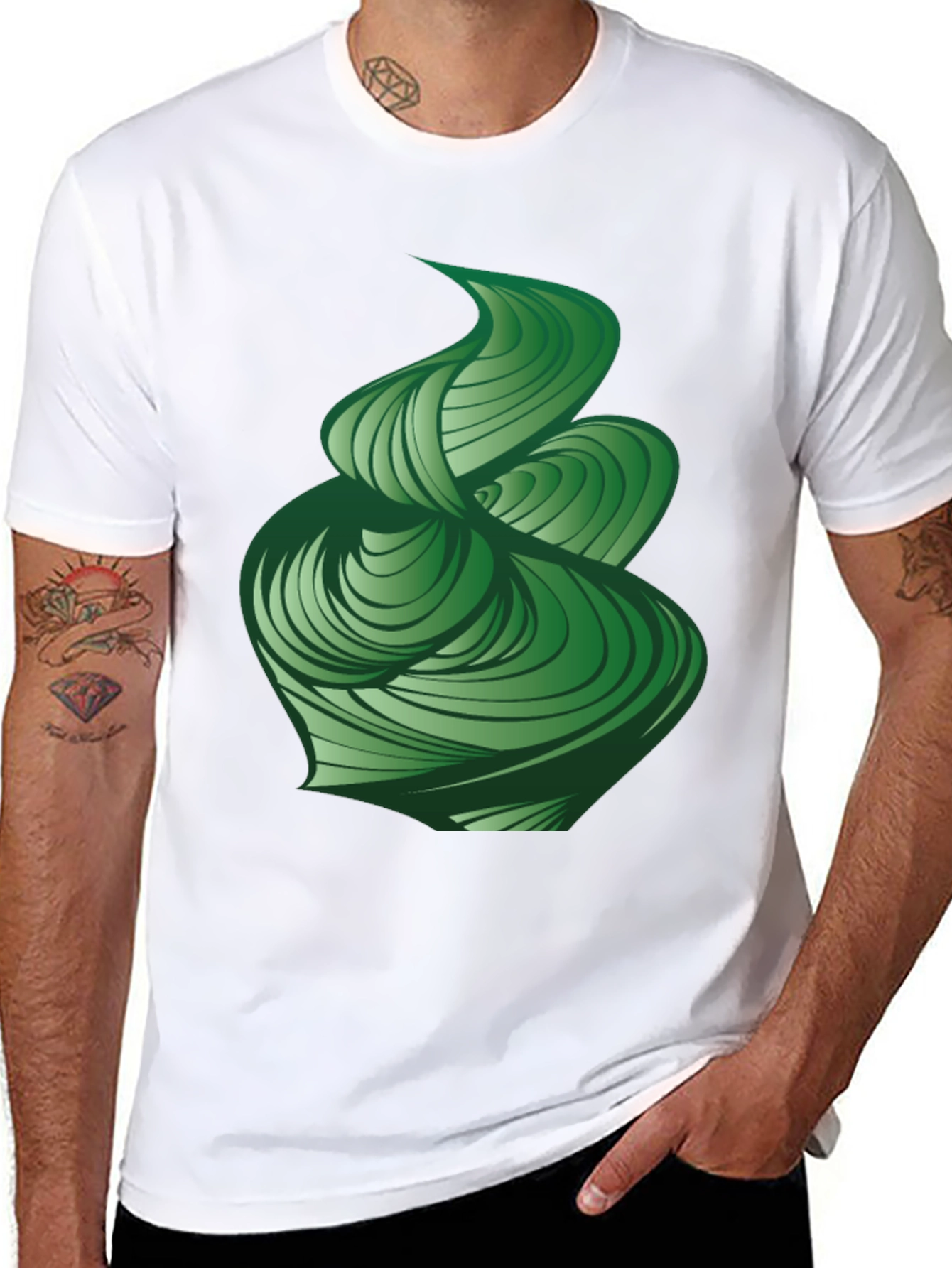 Abstract Green Swirl Graphic Tee - Modern Design