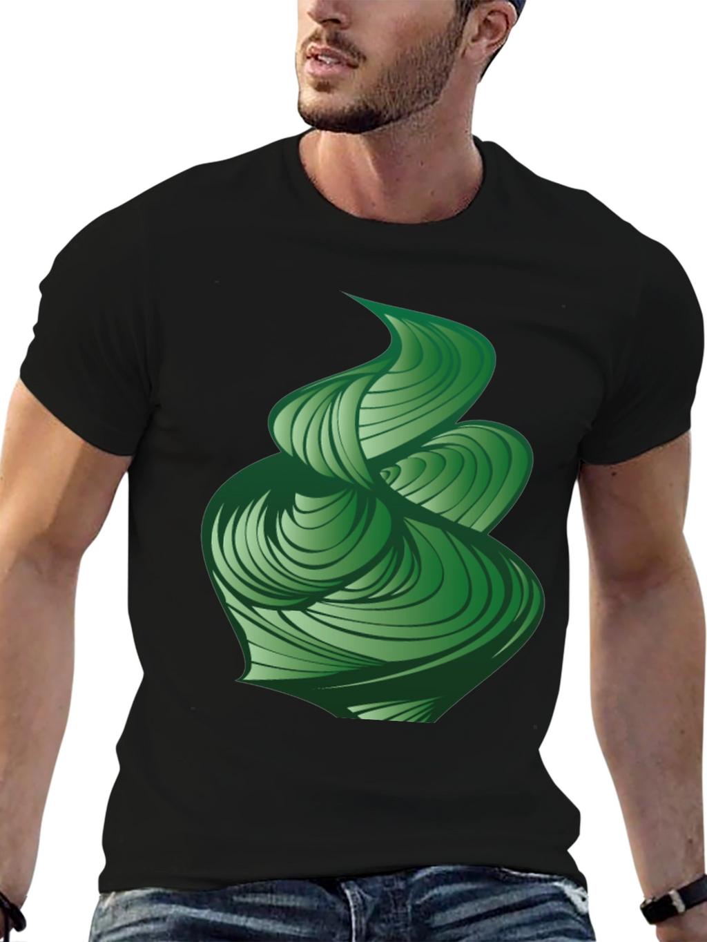 Abstract Green Swirl Graphic Tee - Modern Design