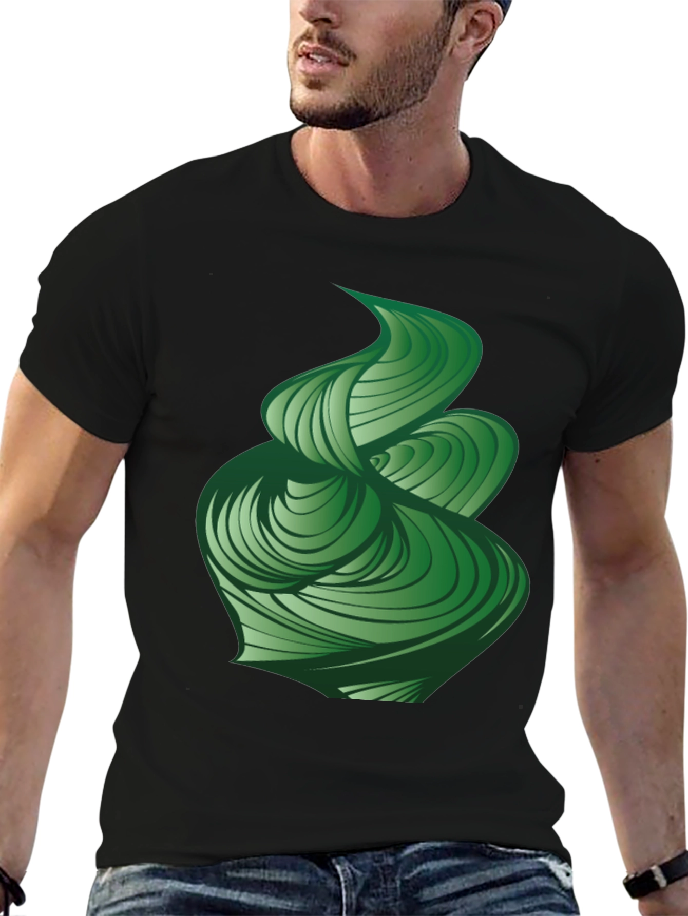 Abstract Green Swirl Graphic Tee - Modern Design