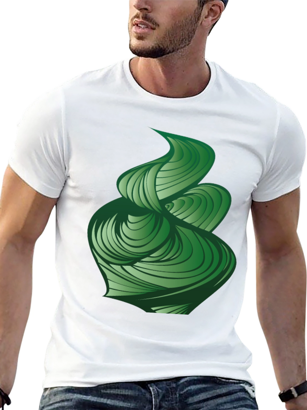 Abstract Green Swirl Graphic Tee - Modern Design
