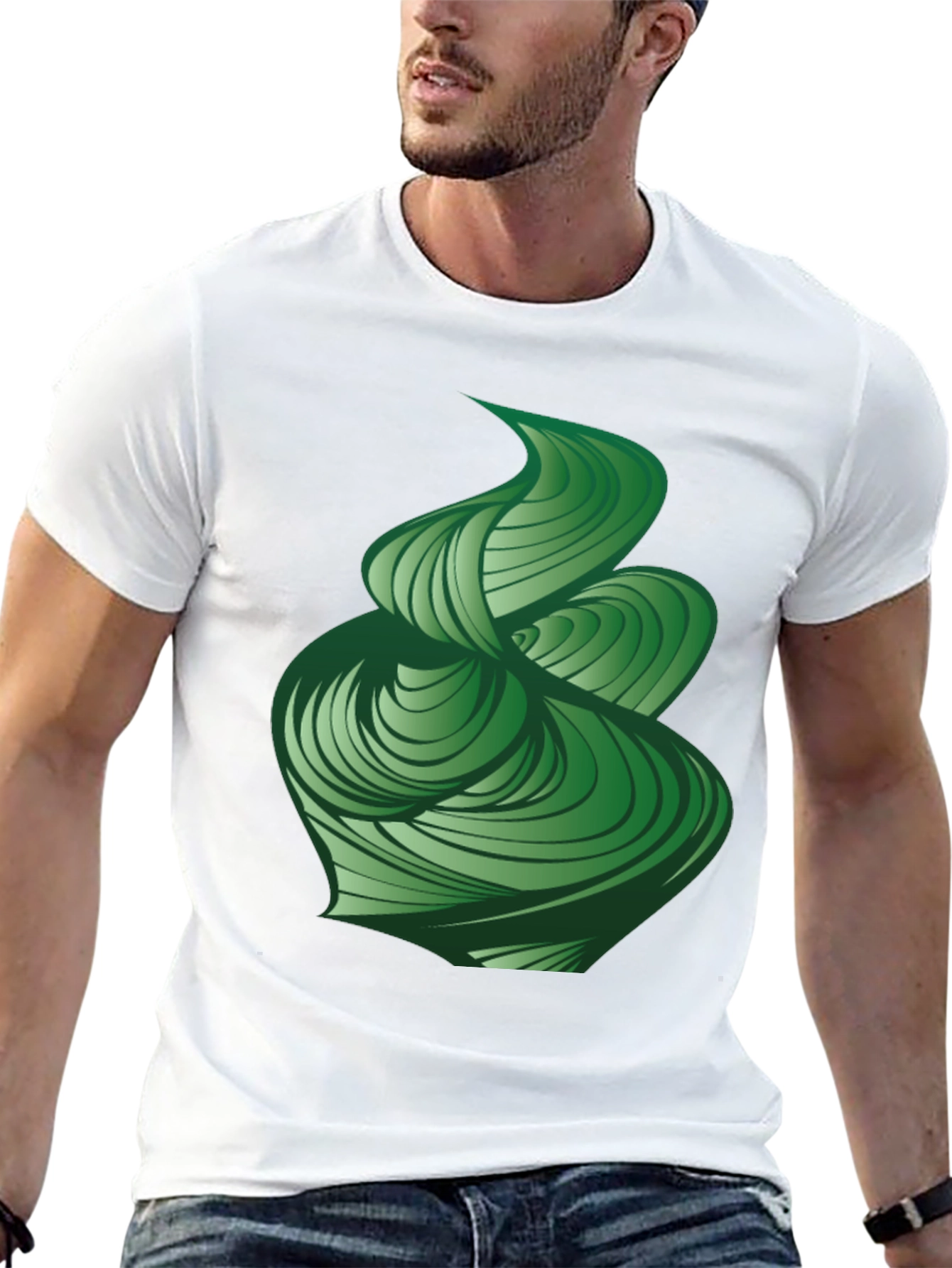 Abstract Green Swirl Graphic Tee - Modern Design