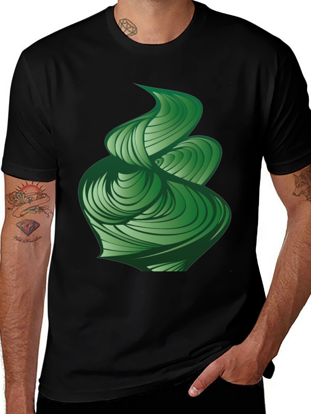 Abstract Green Swirl Graphic Tee - Modern Design