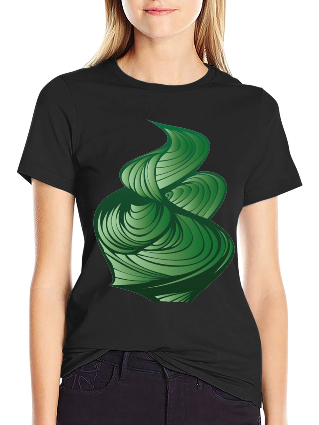 Abstract Green Swirl Graphic Tee - Modern Design