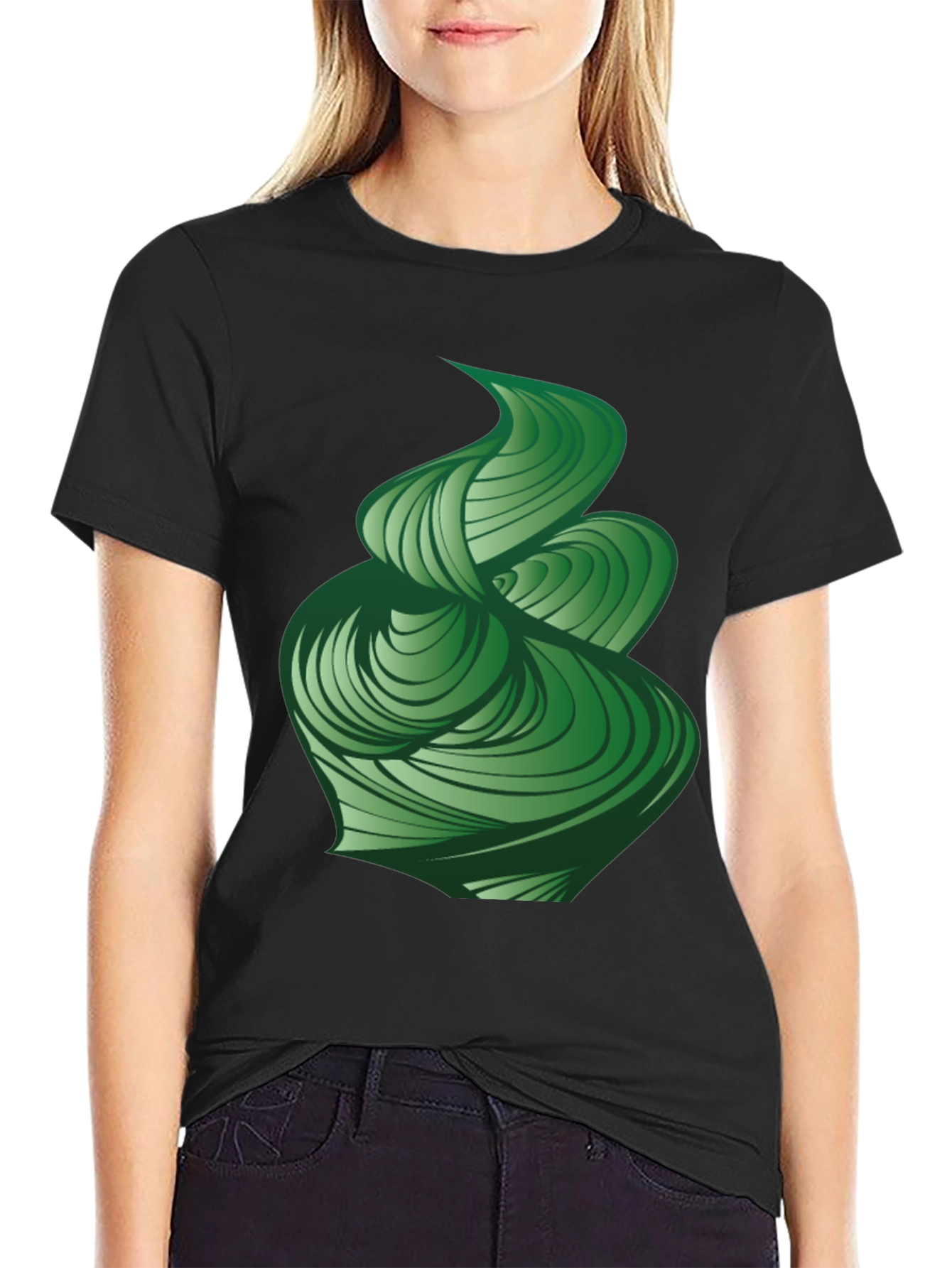 Abstract Green Swirl Graphic Tee - Modern Design