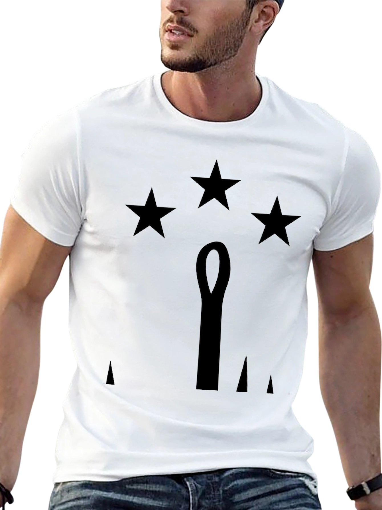 Mens Black T-Shirt with Stars & Emblem Design