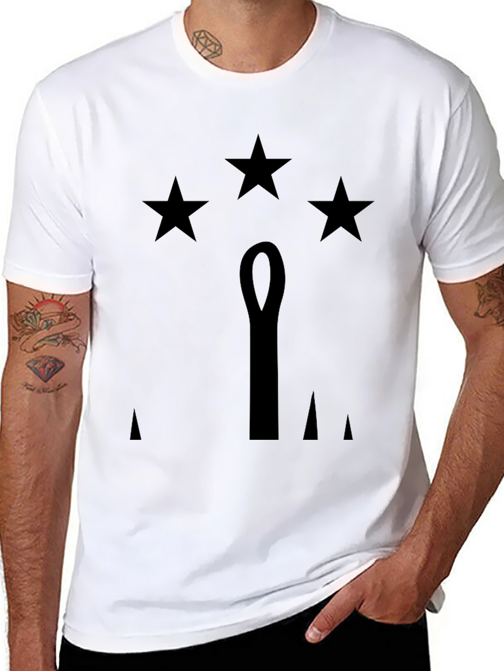 Mens Black T-Shirt with Stars & Emblem Design