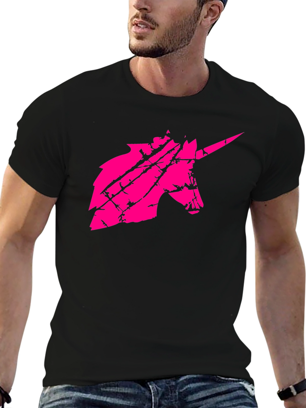 Unicorn Graphic Mens Black T-Shirt