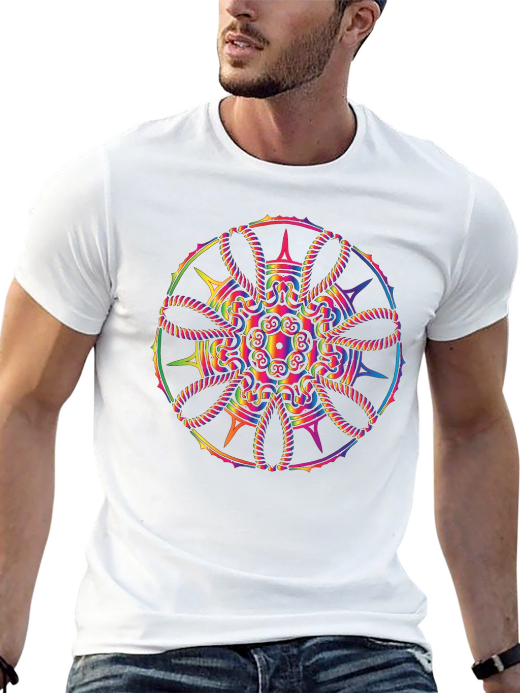 Rainbow Mandala Graphic Black T-Shirt