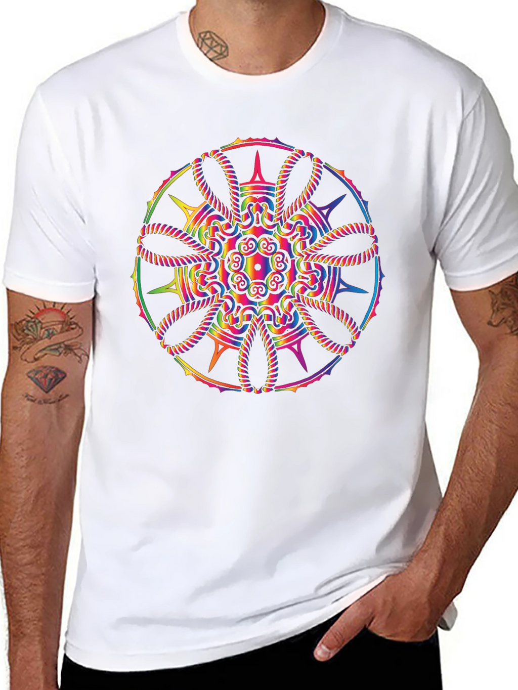 Rainbow Mandala Graphic Black T-Shirt