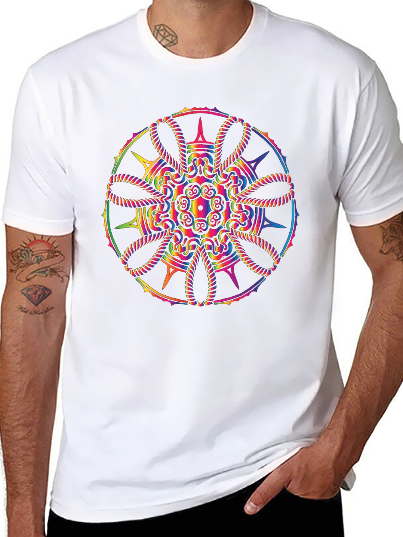 Rainbow Mandala Graphic Black T-Shirt