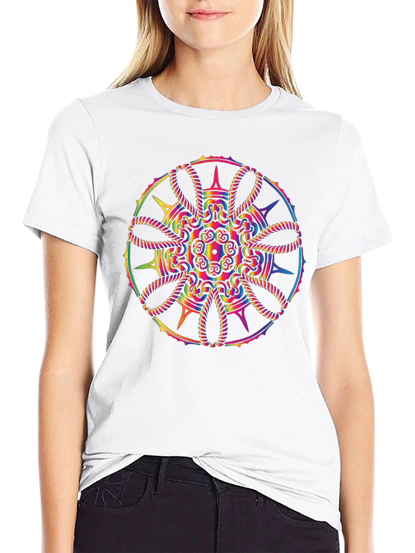 Rainbow Mandala Graphic Black T-Shirt