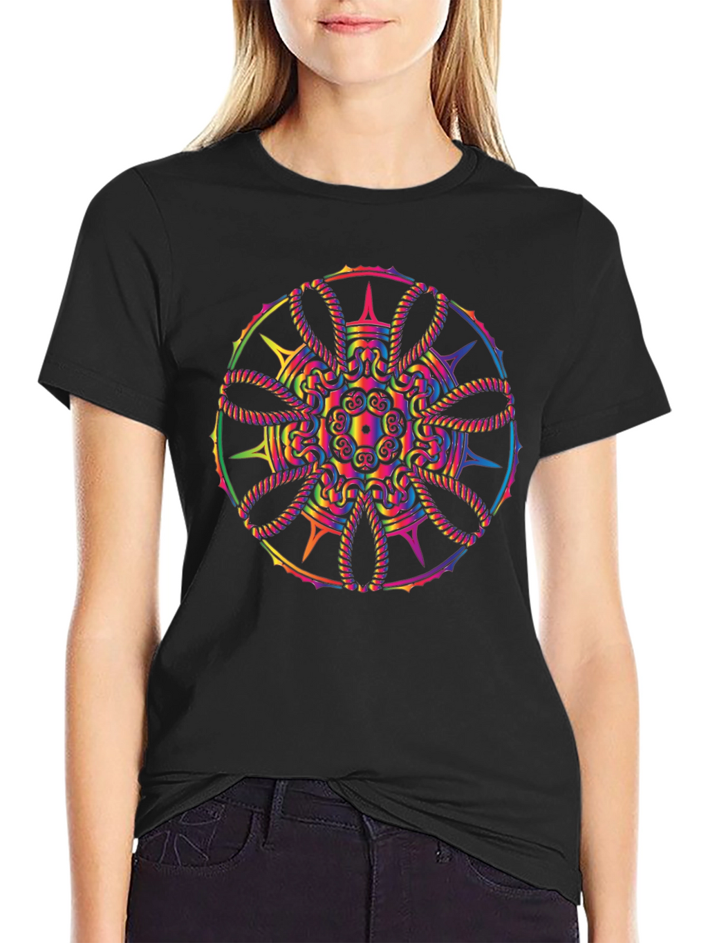 Rainbow Mandala Graphic Black T-Shirt