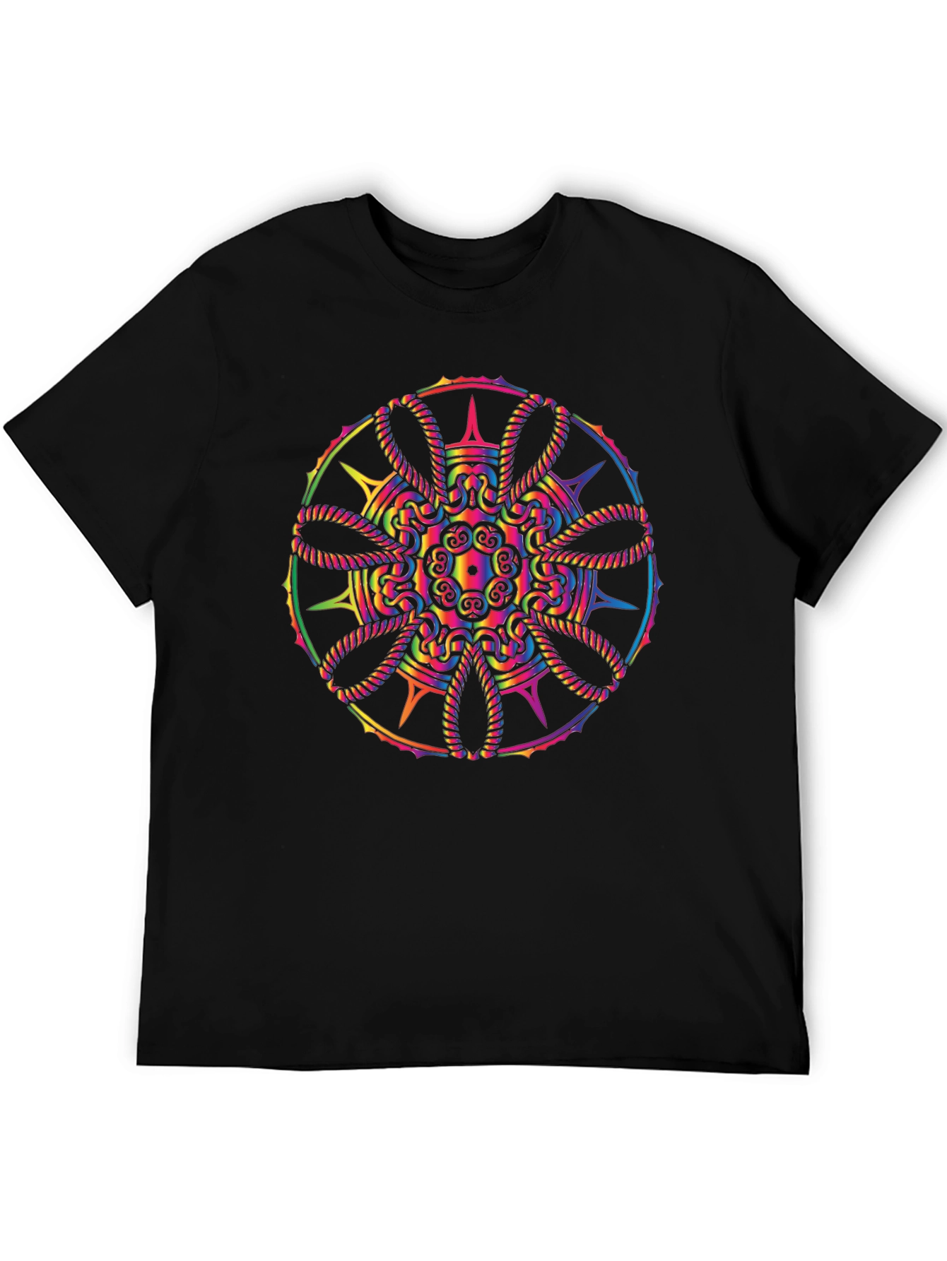 Rainbow Mandala Graphic Black T-Shirt