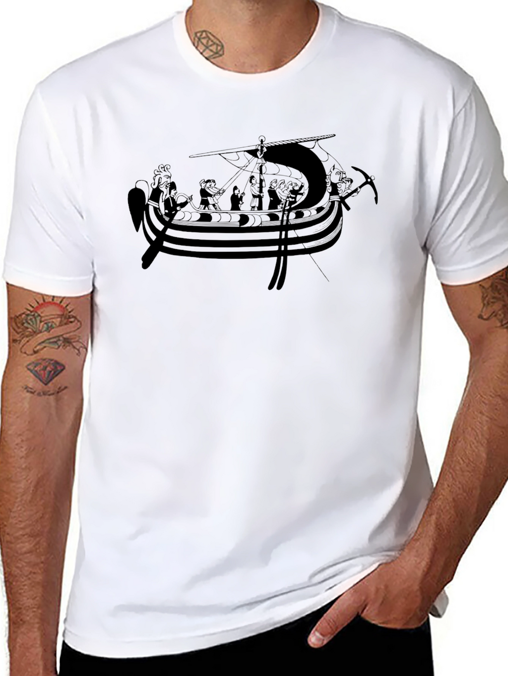 Viking Ship Graphic Tee - Black Cotton Blend