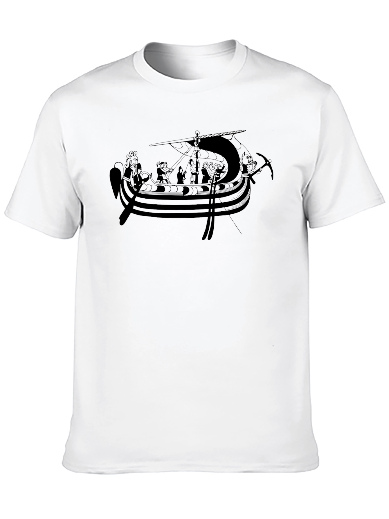 Viking Ship Graphic Tee - Black Cotton Blend