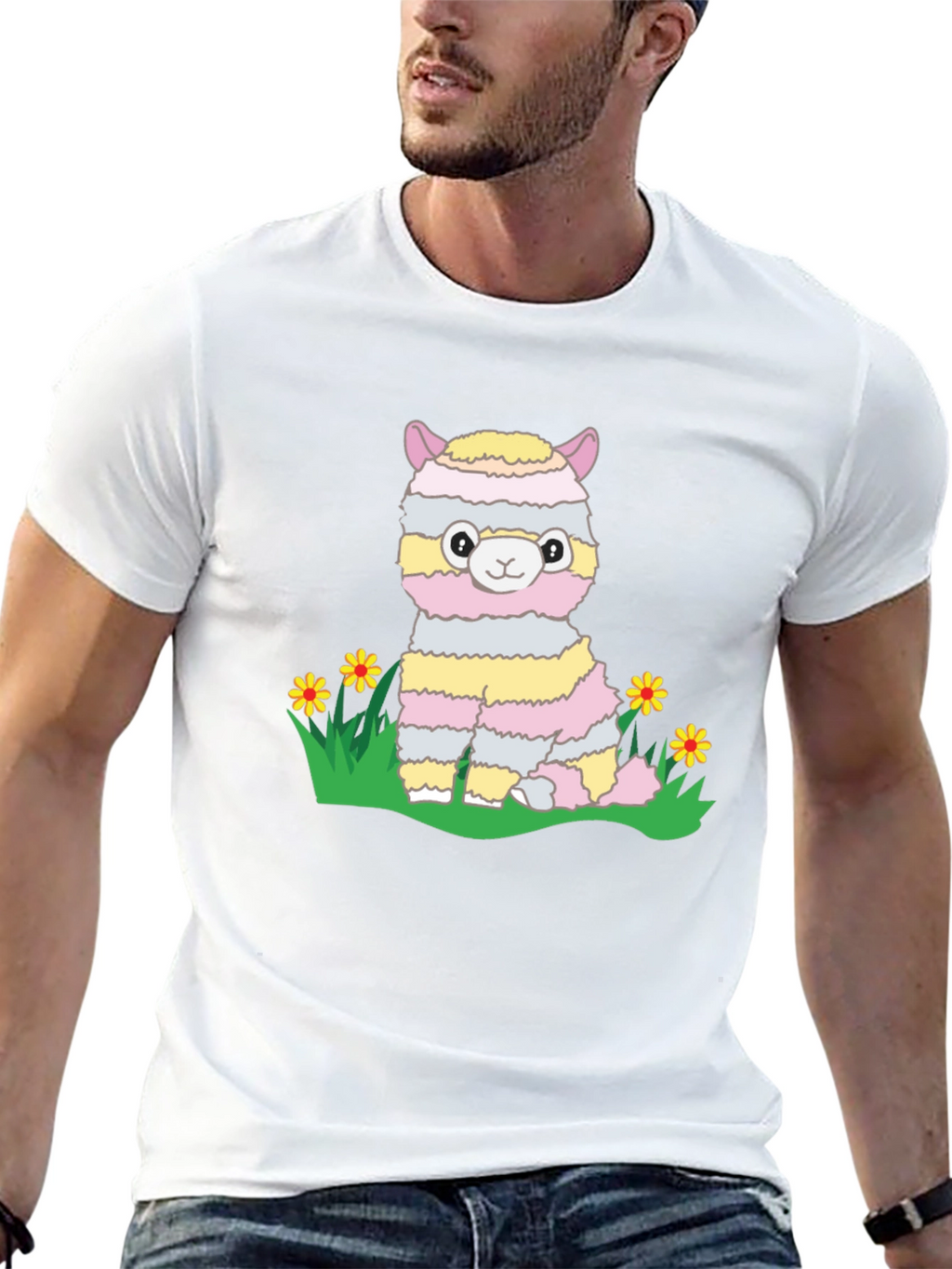 Cute Llama T-Shirt - Striped Alpaca Graphic Tee