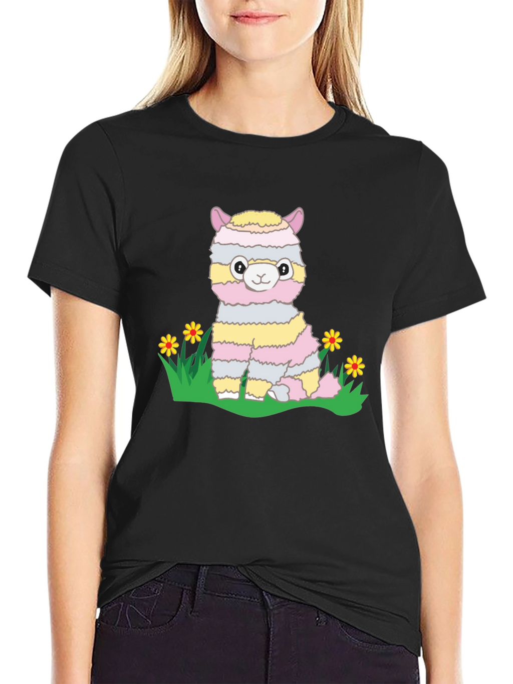 Cute Llama T-Shirt - Striped Alpaca Graphic Tee