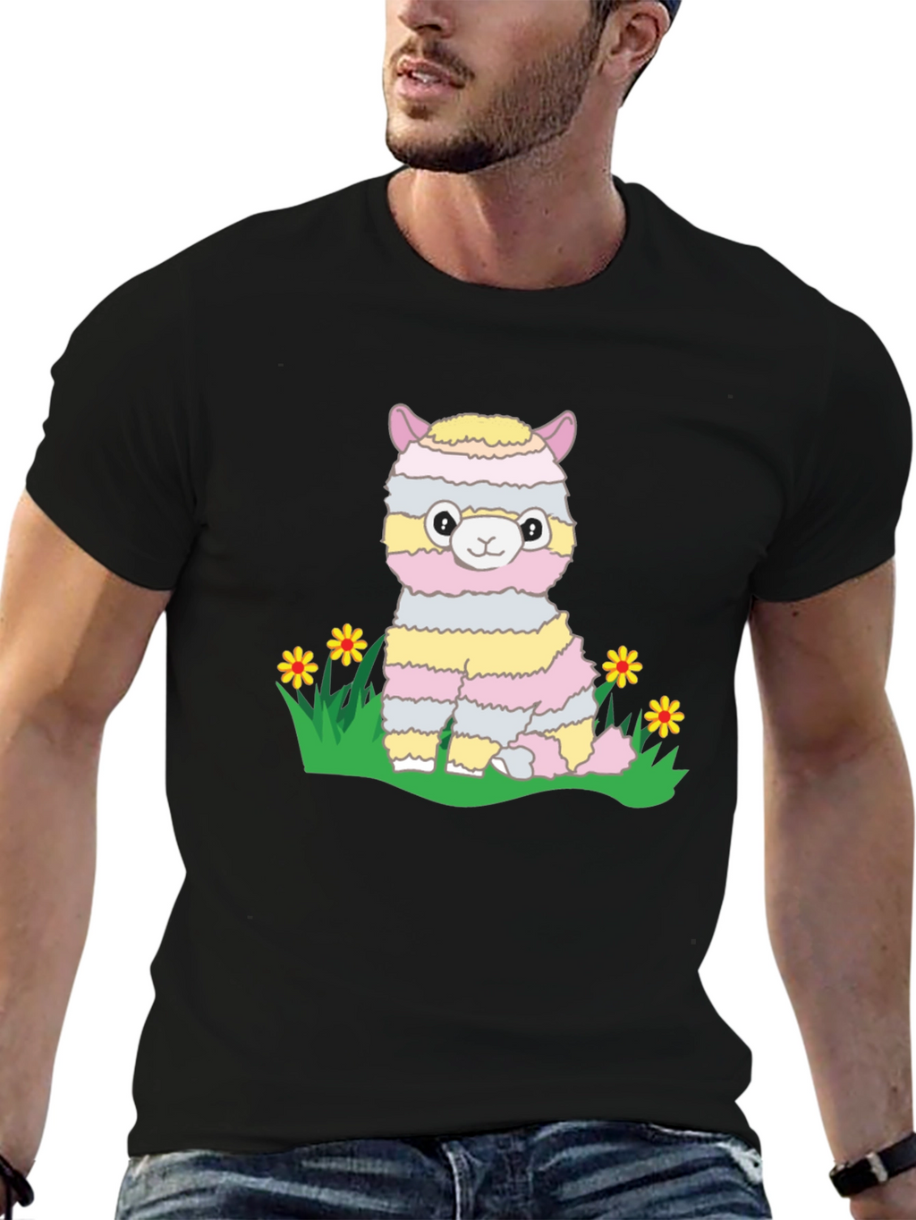 Cute Llama T-Shirt - Striped Alpaca Graphic Tee