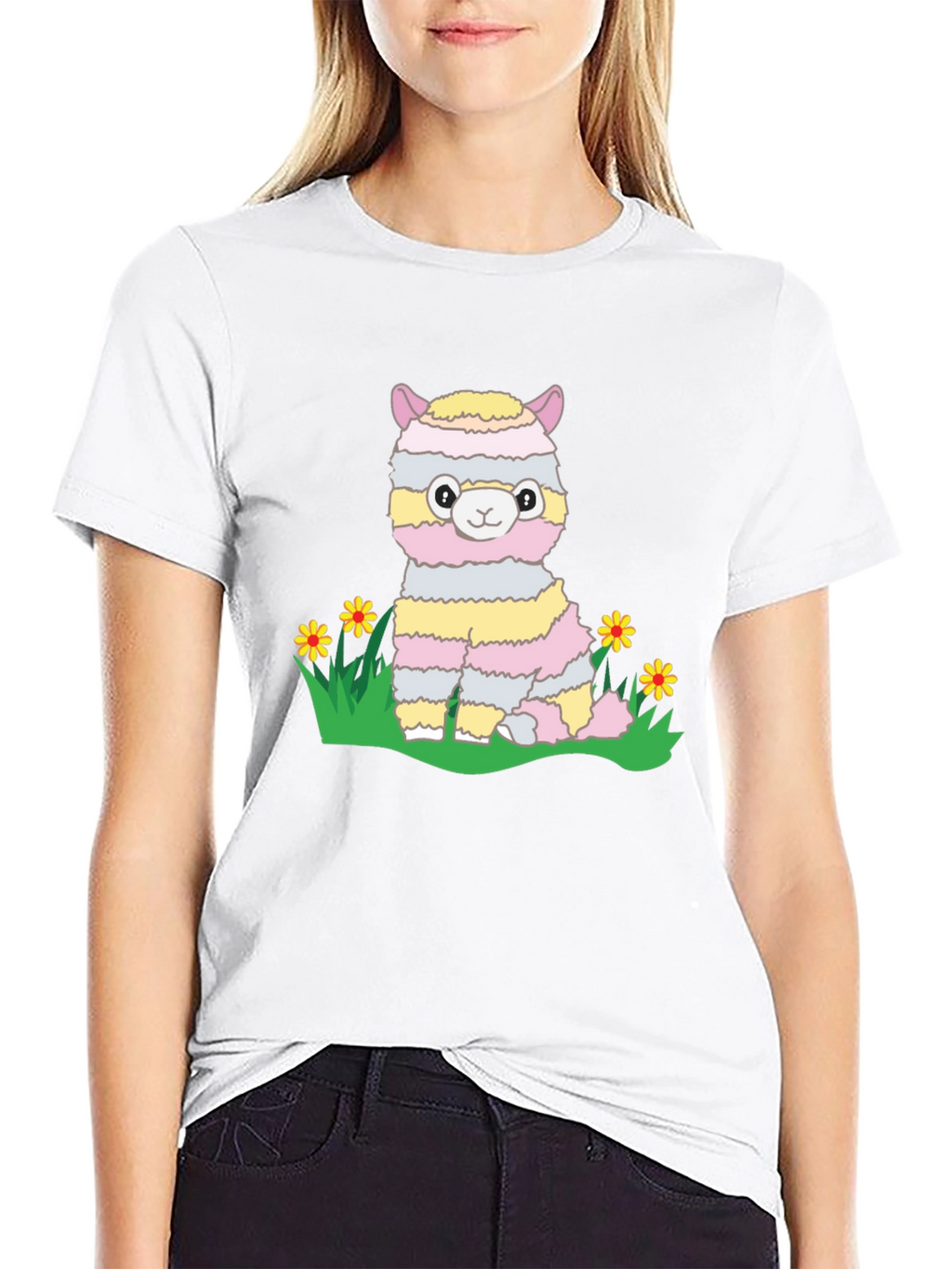 Cute Llama T-Shirt - Striped Alpaca Graphic Tee