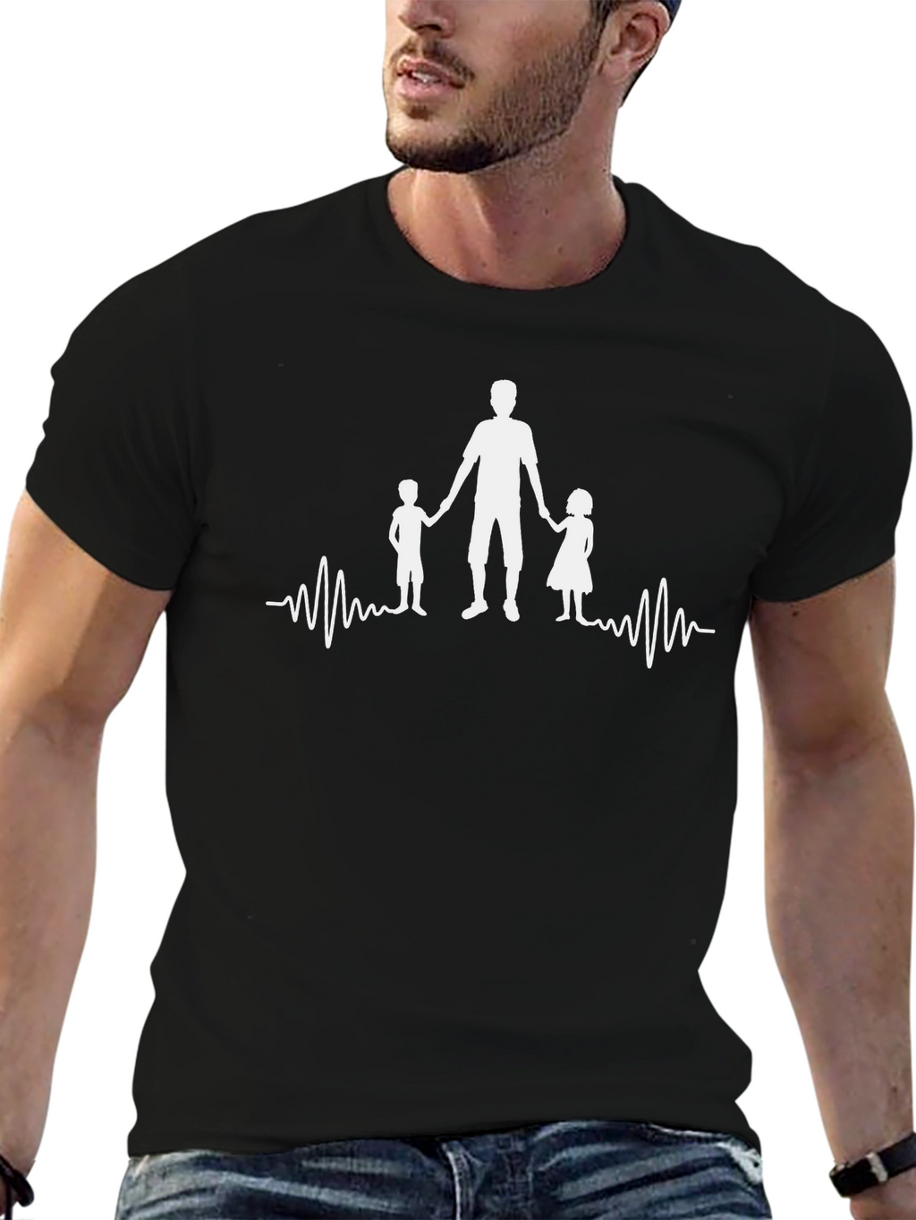Dad and Kids Heartbeat T-Shirt - Fathers Day