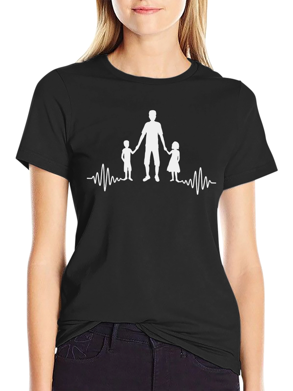 Dad and Kids Heartbeat T-Shirt - Fathers Day