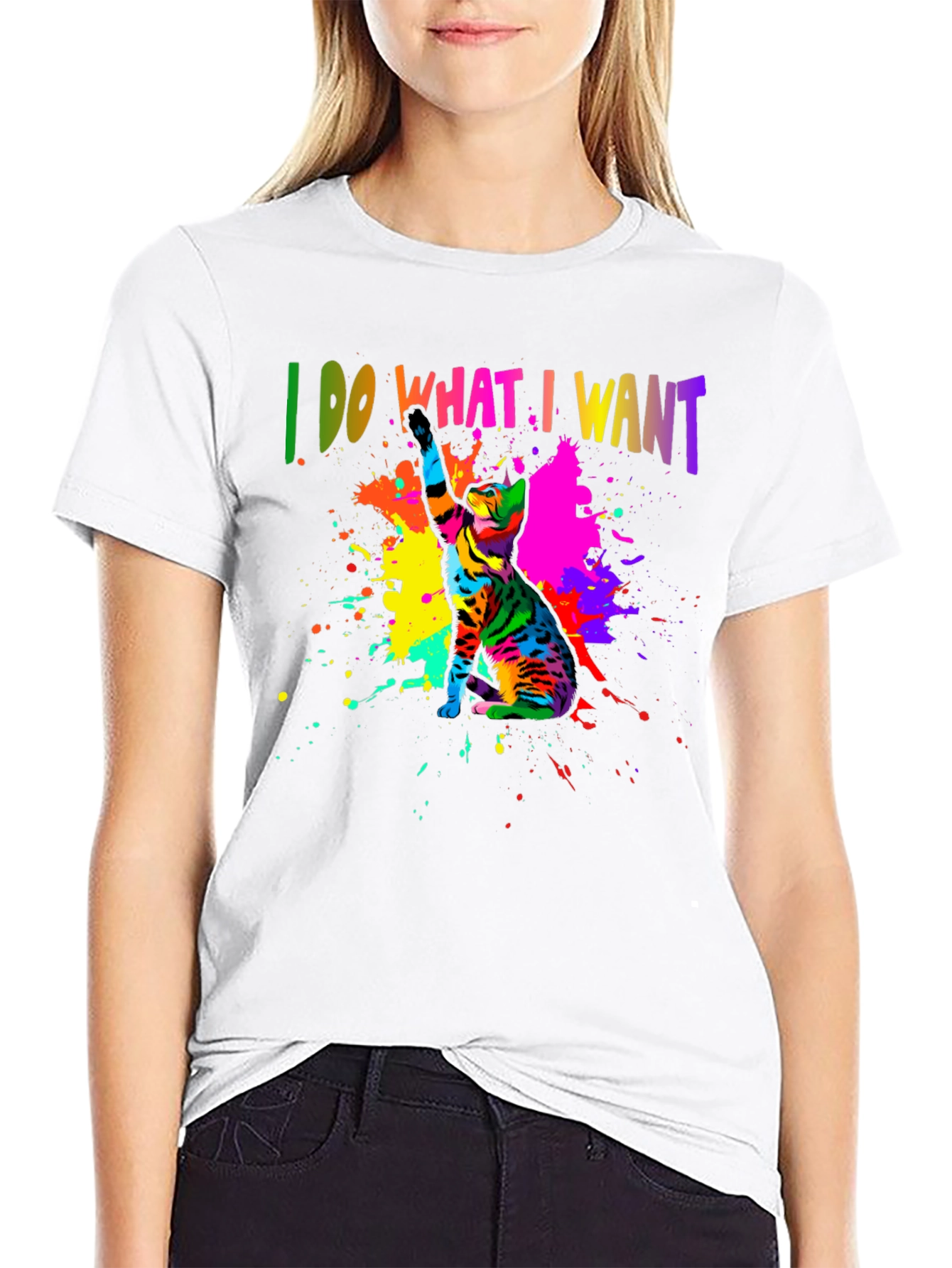 I Do What I Want Colorful Cat T-Shirt