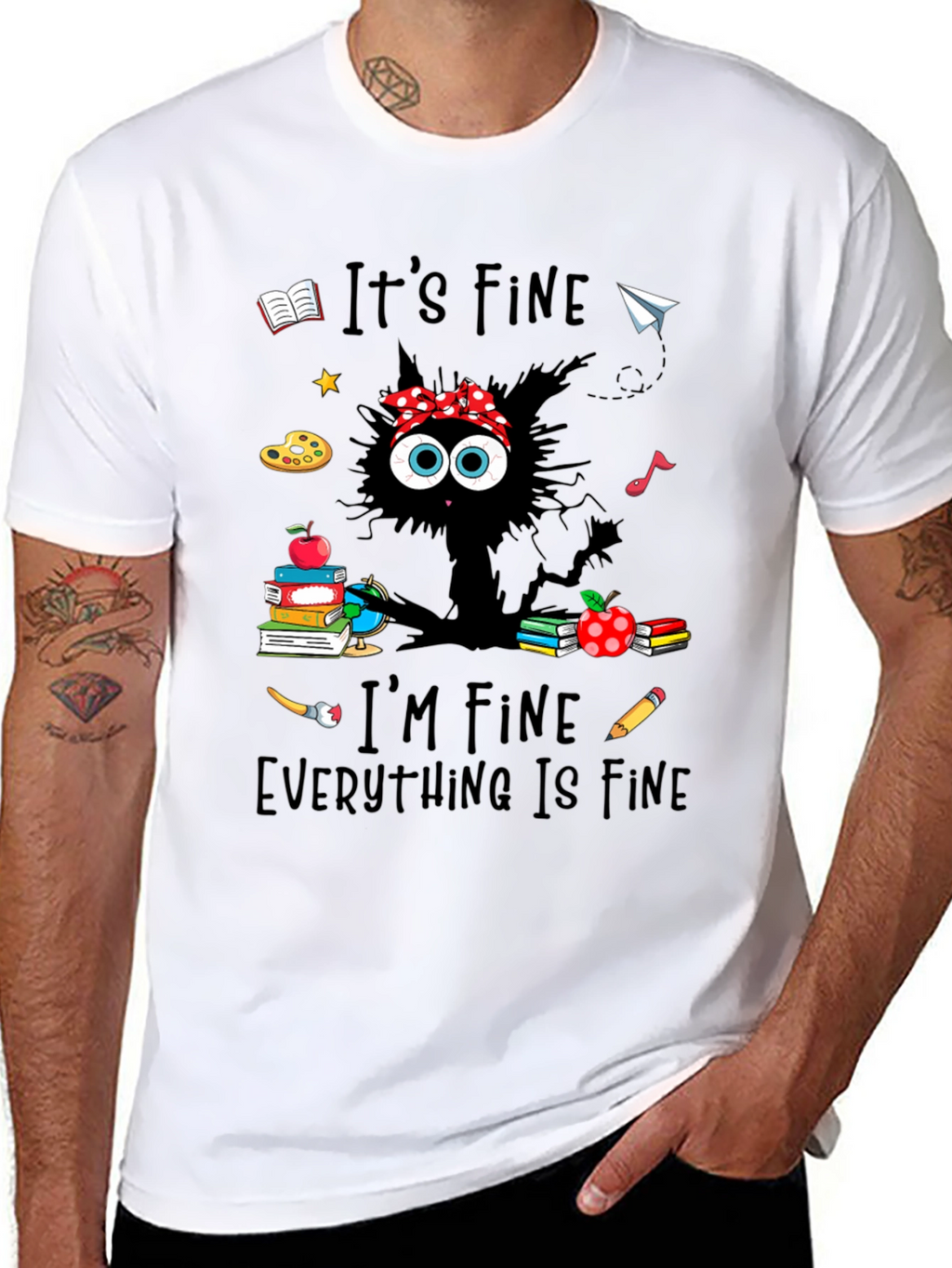 Its Fine Teacher Cat T-Shirt