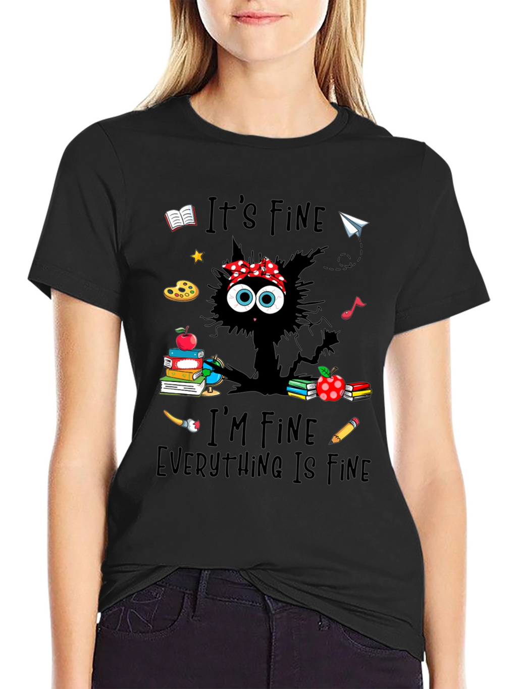 Its Fine Teacher Cat T-Shirt