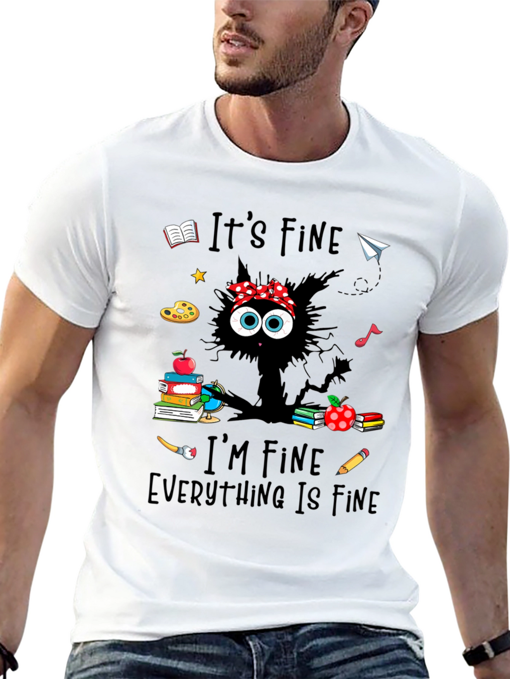 Its Fine Teacher Cat T-Shirt
