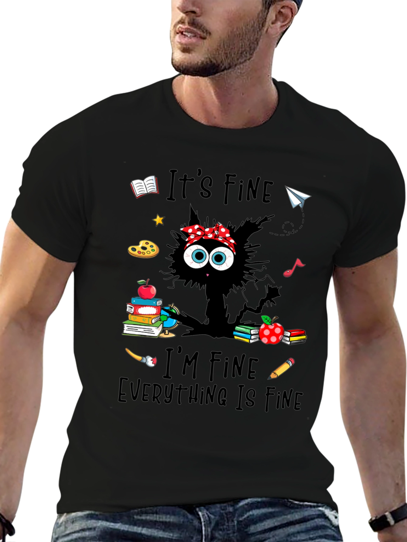 Its Fine Teacher Cat T-Shirt