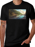 Scenic River Landscape Graphic Tee - Black