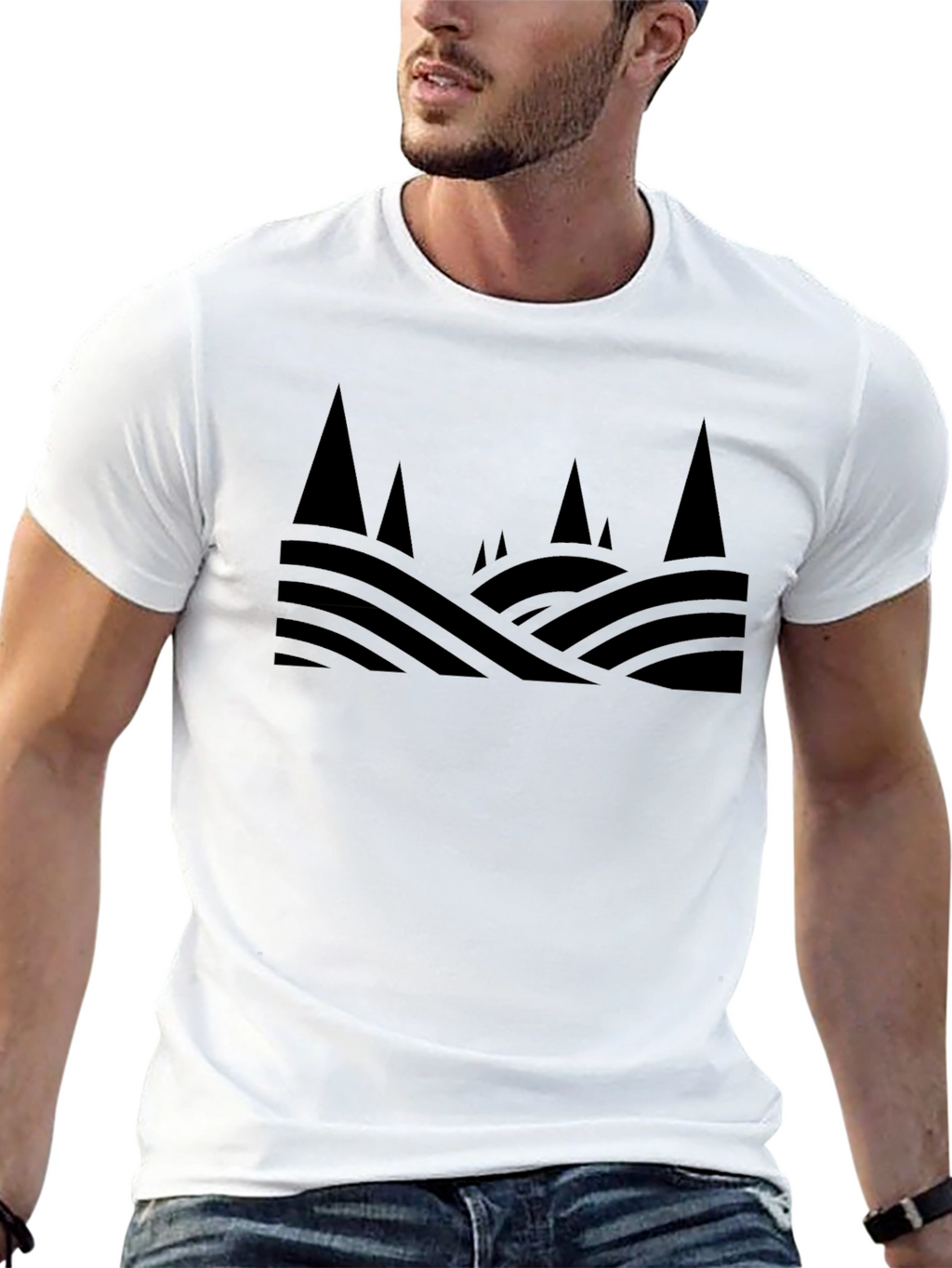 Mens Black Geometric Landscape Tee