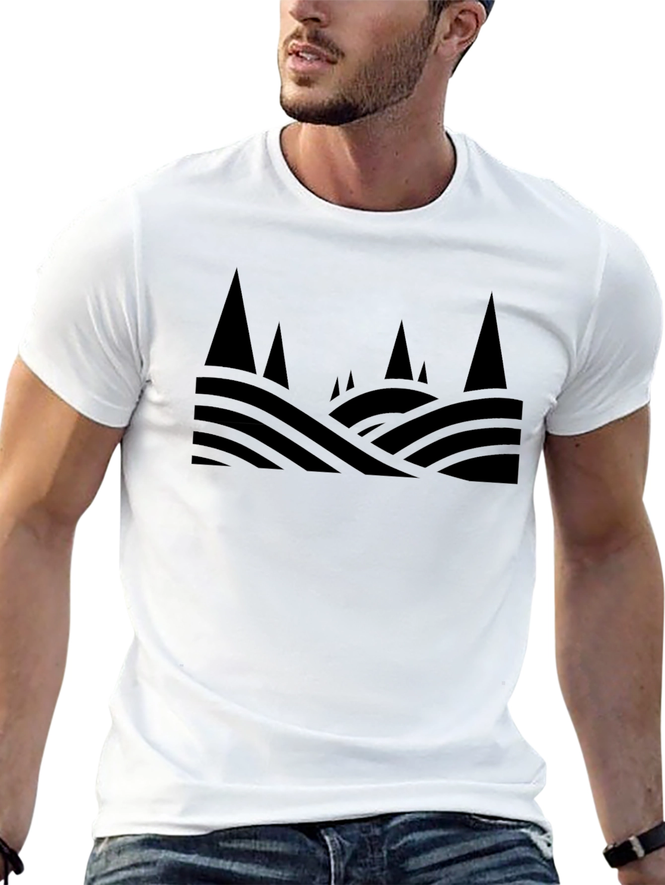 Mens Black Geometric Landscape Tee