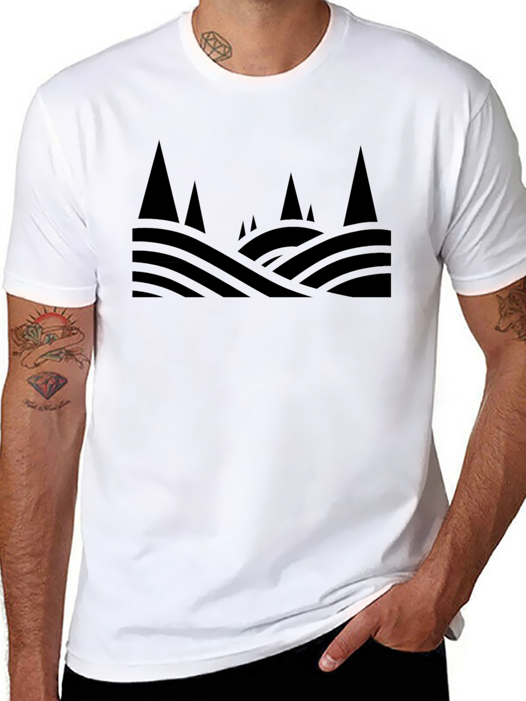 Mens Black Geometric Landscape Tee