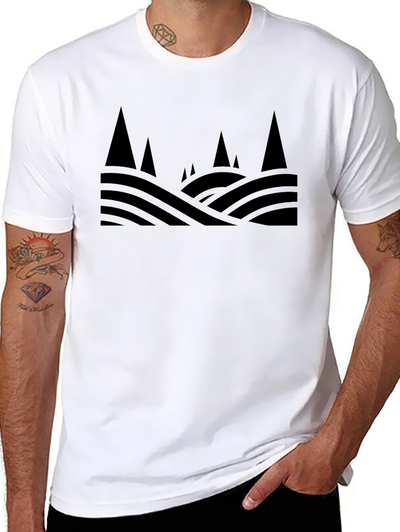 Mens Black Geometric Landscape Tee