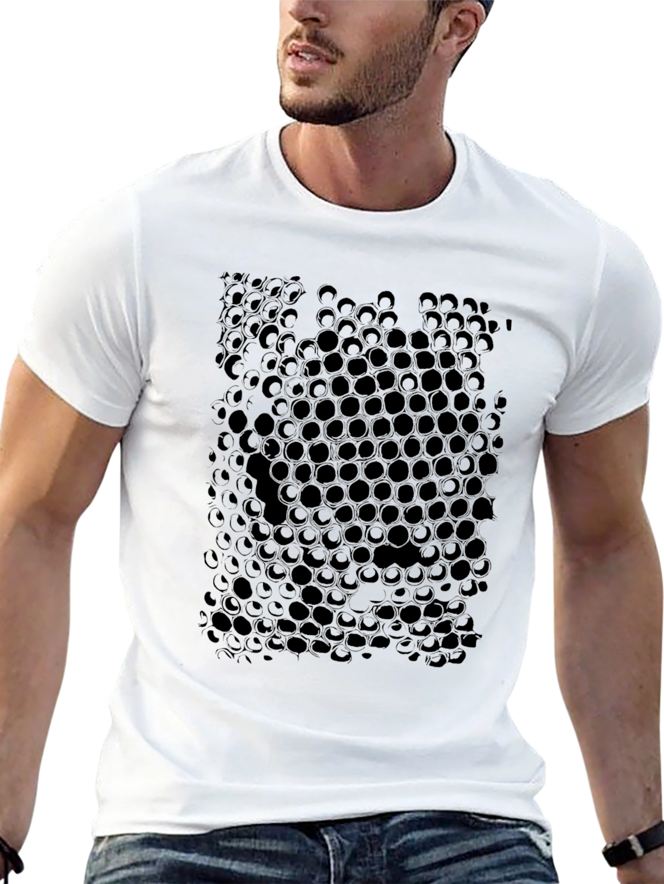 Geometric Honeycomb Pattern Black T-Shirt