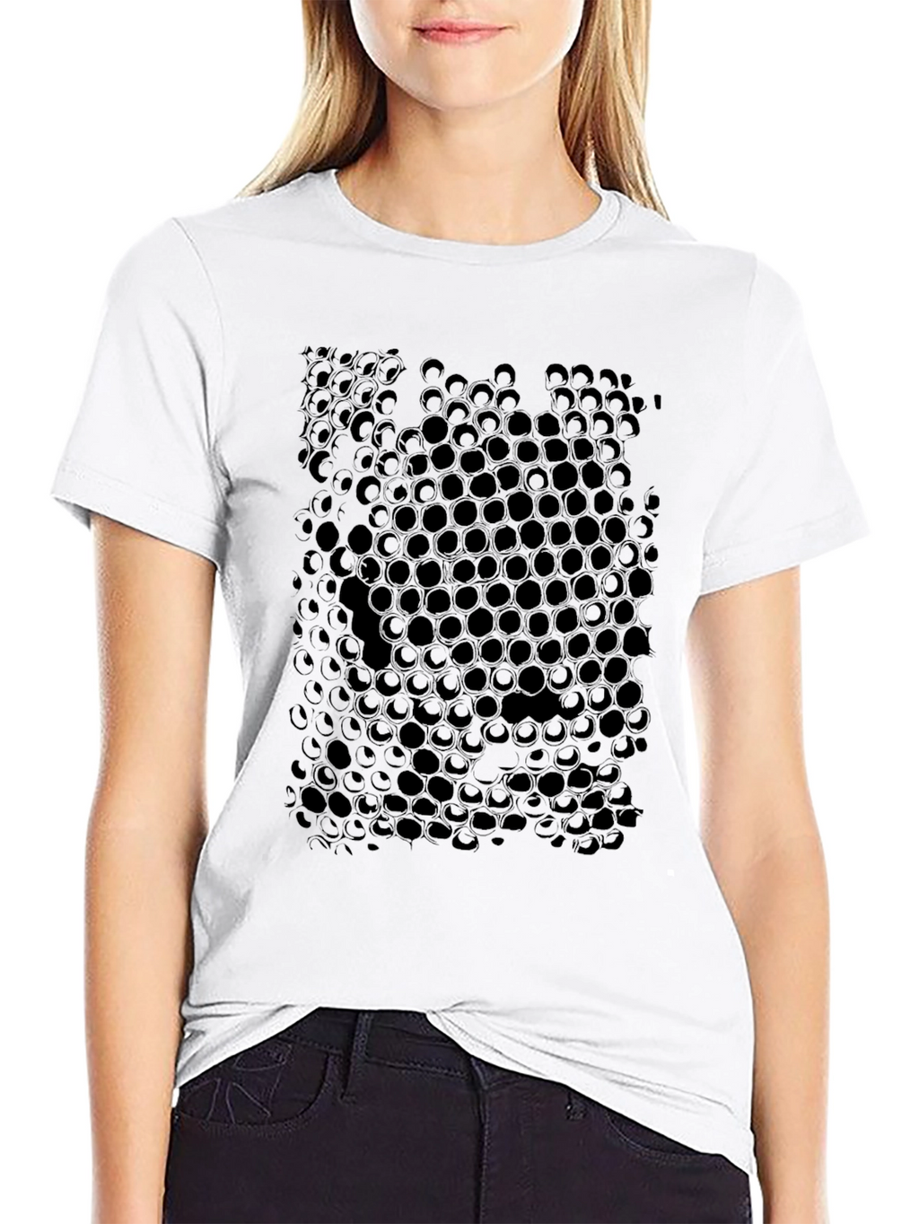 Geometric Honeycomb Pattern Black T-Shirt
