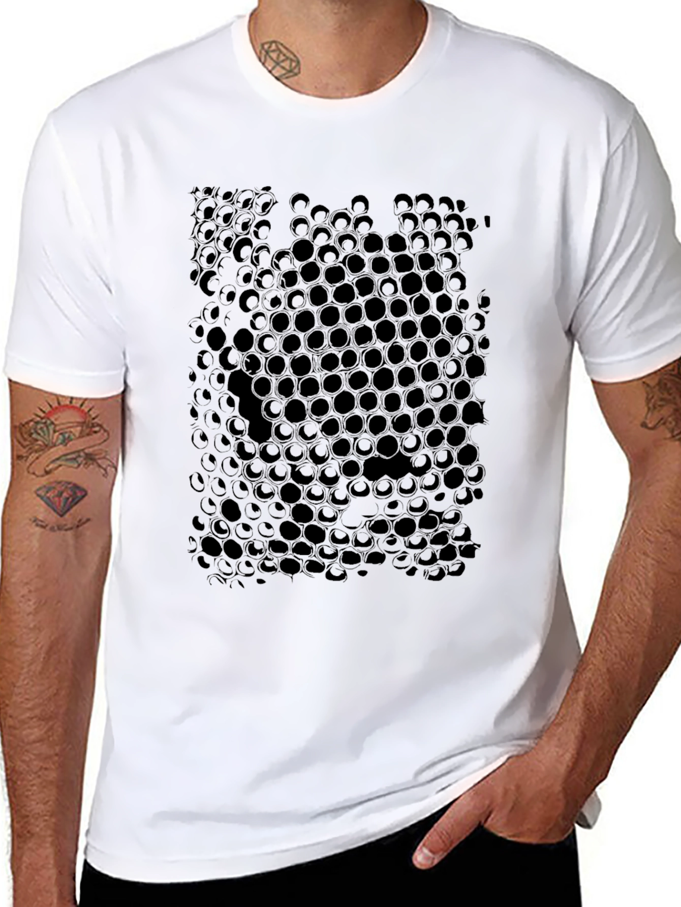 Geometric Honeycomb Pattern Black T-Shirt
