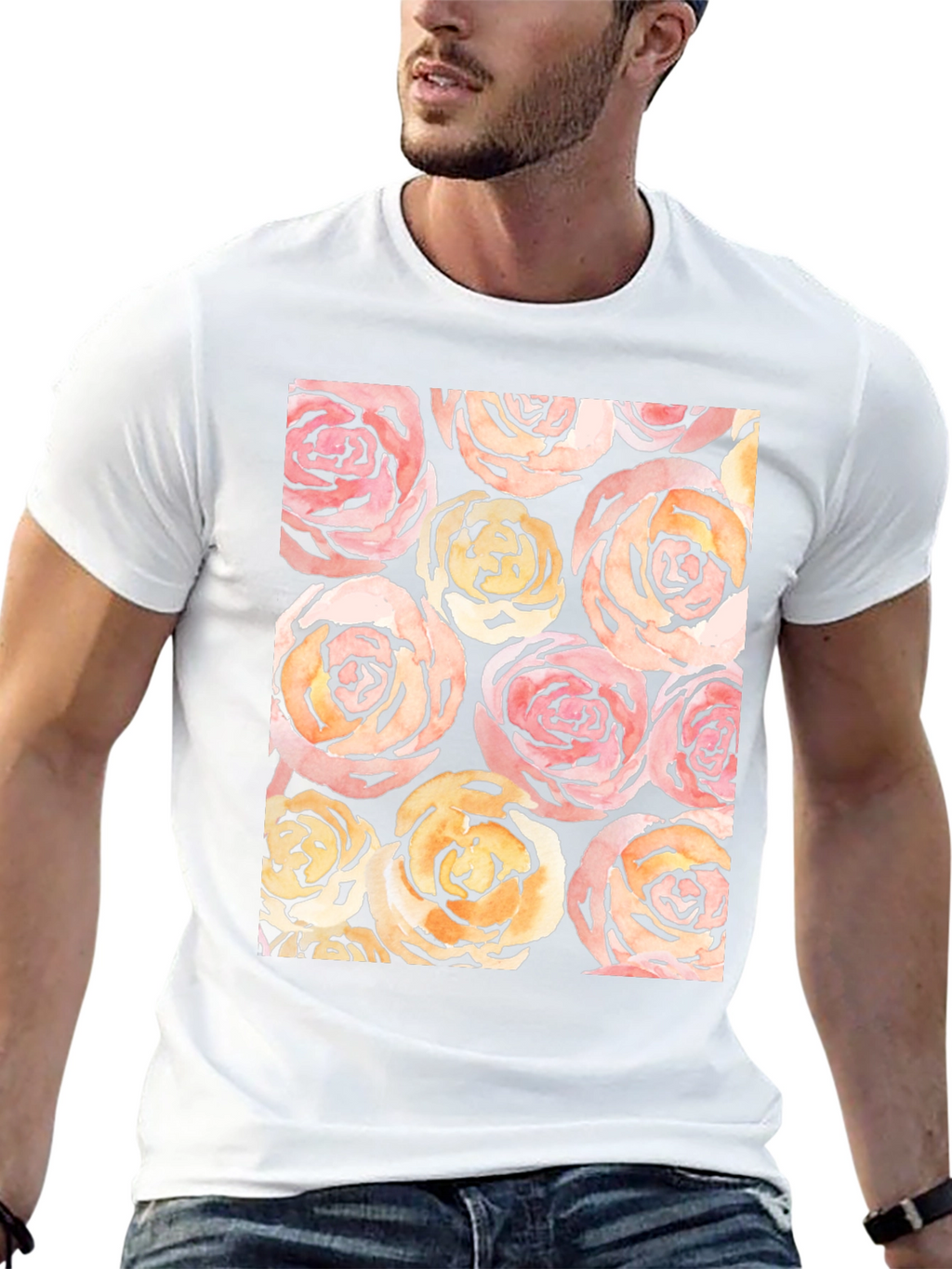 Floral Roses Print Black T-Shirt
