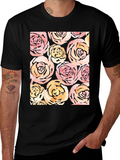 Floral Roses Print Black T-Shirt