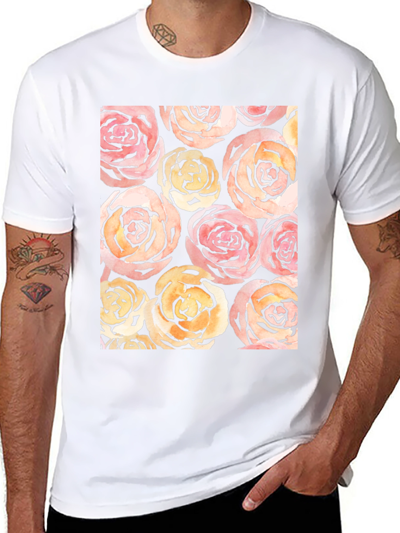 Floral Roses Print Black T-Shirt