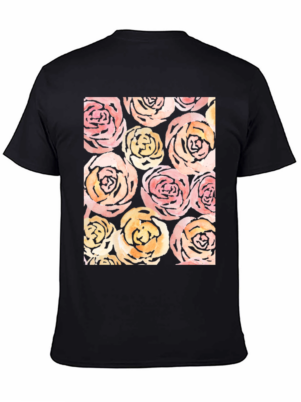Floral Roses Print Black T-Shirt