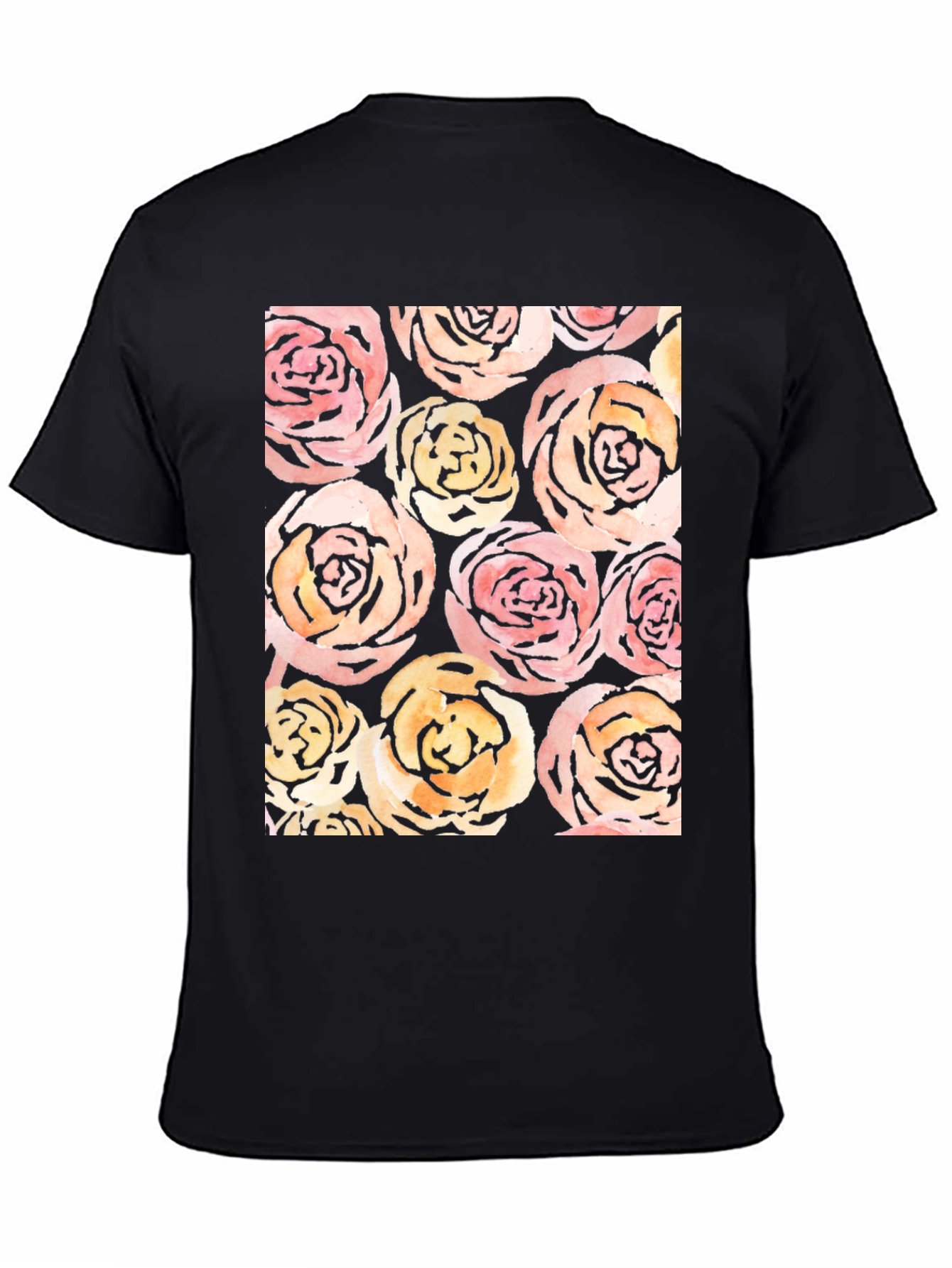 Floral Roses Print Black T-Shirt
