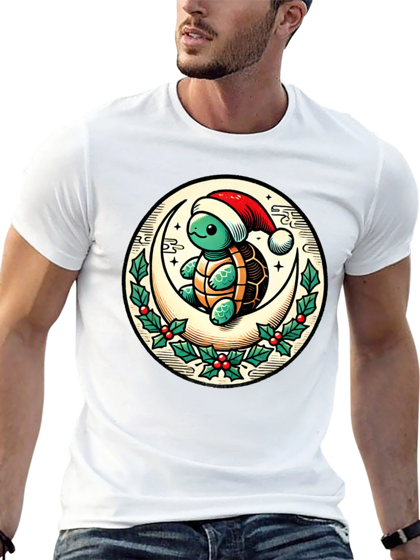 Turtle on Moon Christmas T-Shirt
