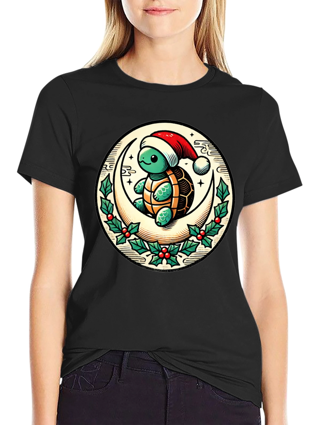 Turtle on Moon Christmas T-Shirt