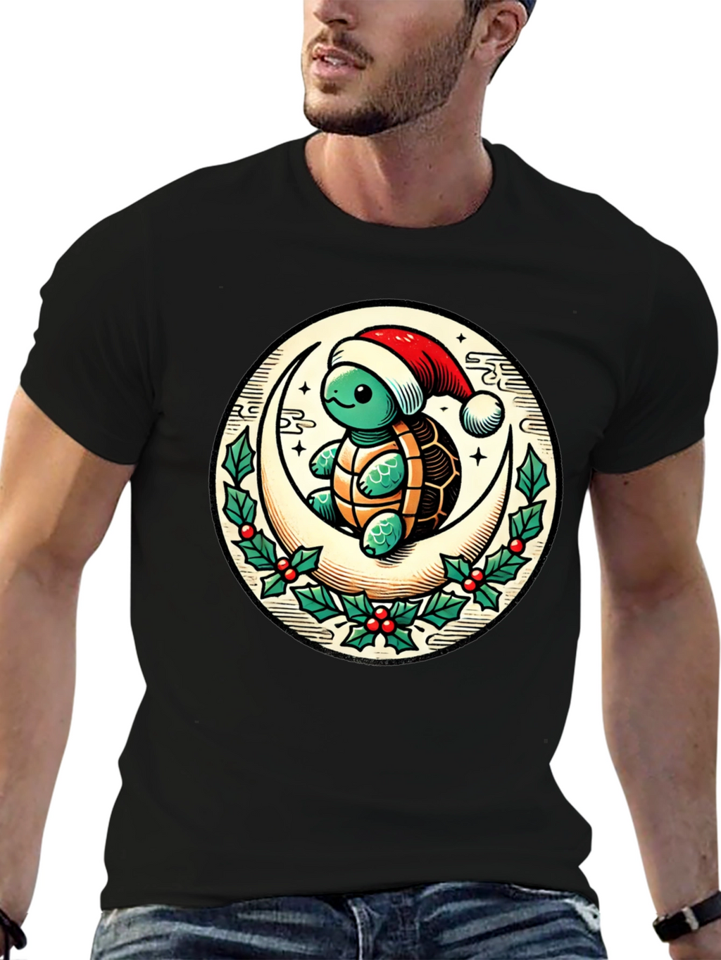 Turtle on Moon Christmas T-Shirt
