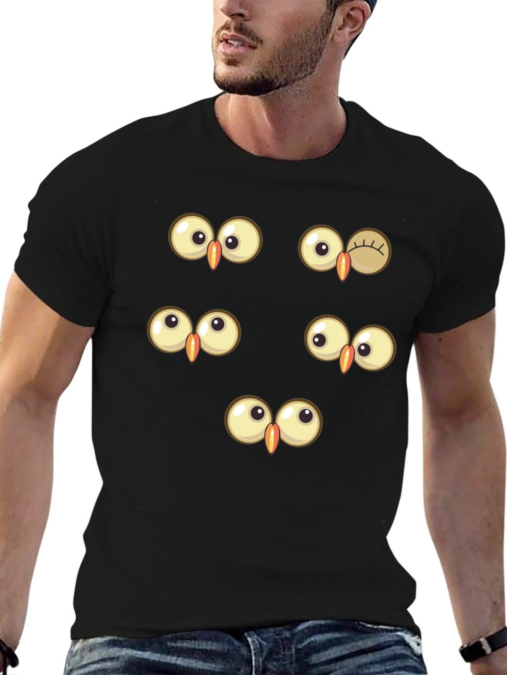 Funny Owl Eyes Graphic Tee - Black Cotton T-Shirt