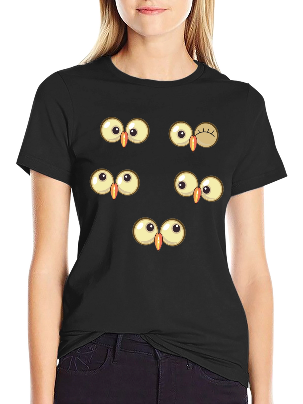 Funny Owl Eyes Graphic Tee - Black Cotton T-Shirt