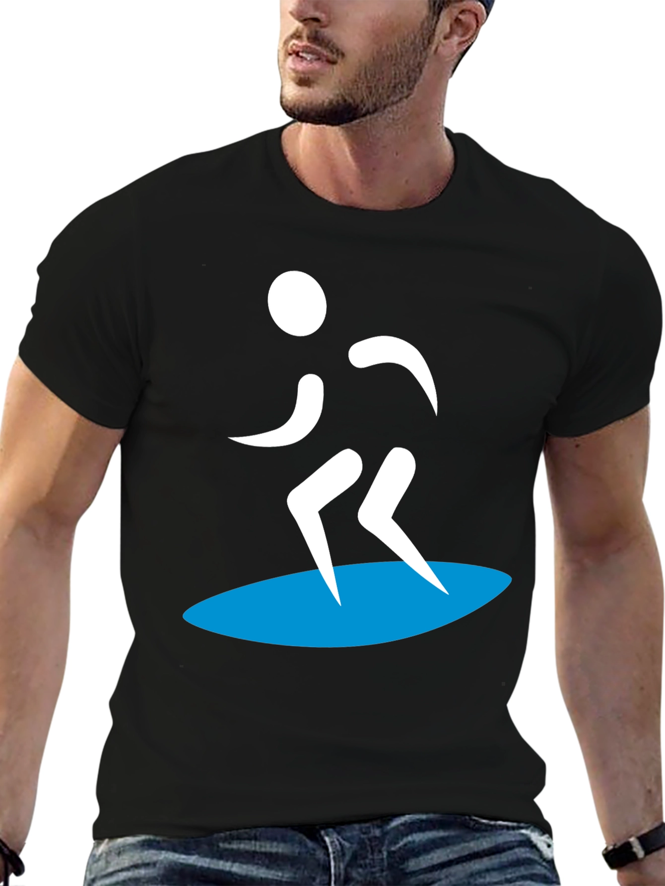 Surfer Silhouette Graphic Tee - Black