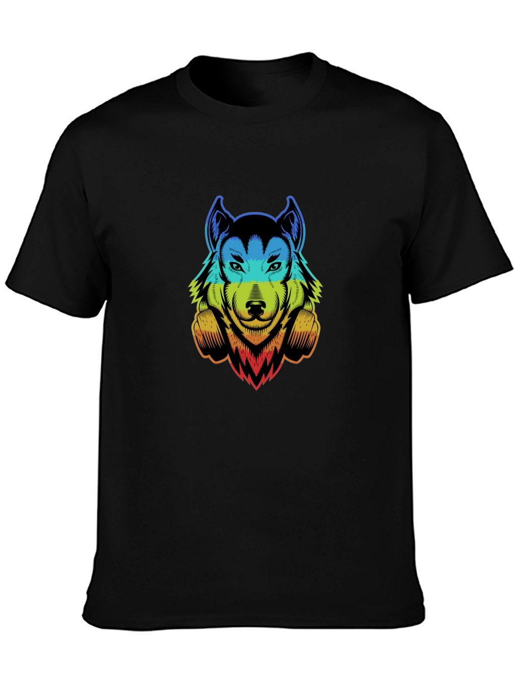 Rainbow Wolf Graphic Print Black T-Shirt